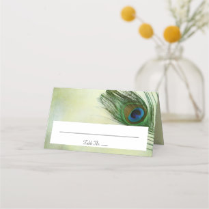 Carte De Placement Mariage de plumes de paon vintage plié