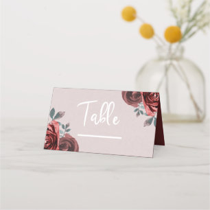 Carte De Placement Mariage de roses aquarelles vertes et bordeaux tau