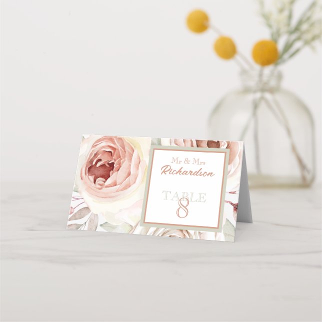 Carte De Placement Mariage de roses romantiques (Devant)