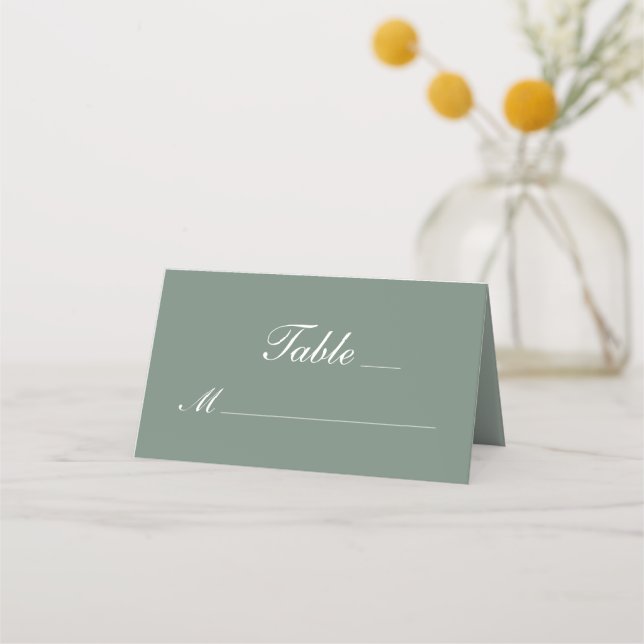 Carte De Placement Mariage de script blanc moderne Sage Green (Devant)