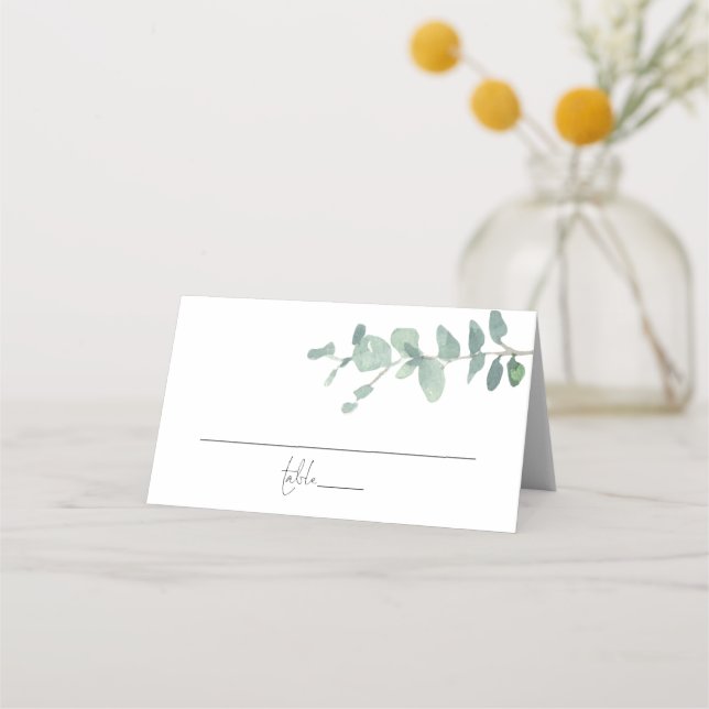 Carte De Placement Mariage de script Eucalyptus Watercolor moderne (Devant)