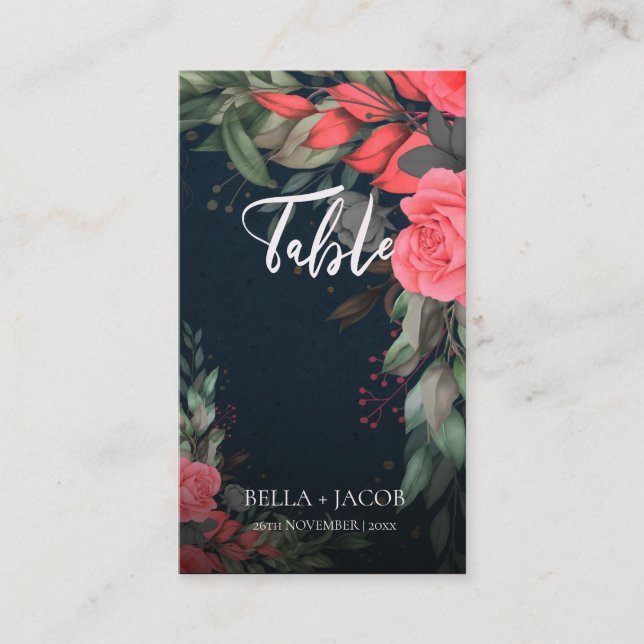 Carte De Placement Mariage de script Floral Gris Orangé (Devant)