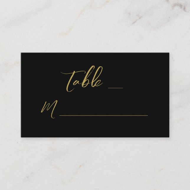 Carte De Placement Mariage de script lettres d'or noir moderne (Devant)