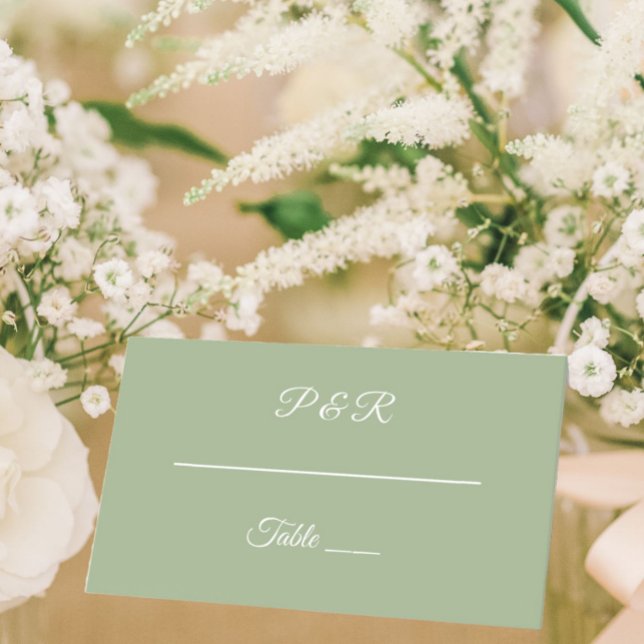 Carte De Placement Mariage de script simple stylisé Sage Green (In Situ Wedding)