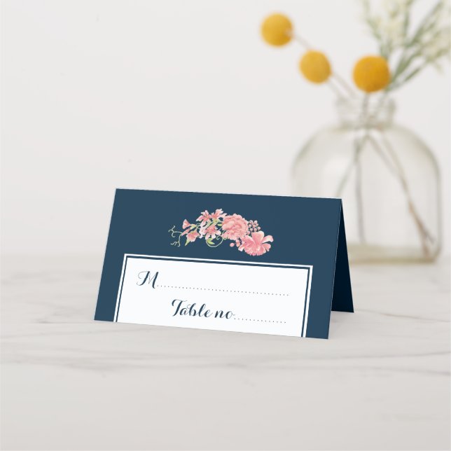 Carte De Placement Mariage de table de script floral naval (Devant)