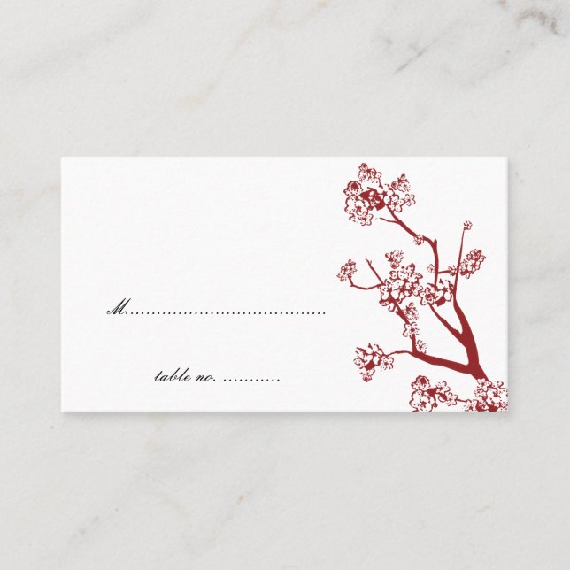 Carte De Placement Mariage de table rouge cerisier en fleurs (Devant)
