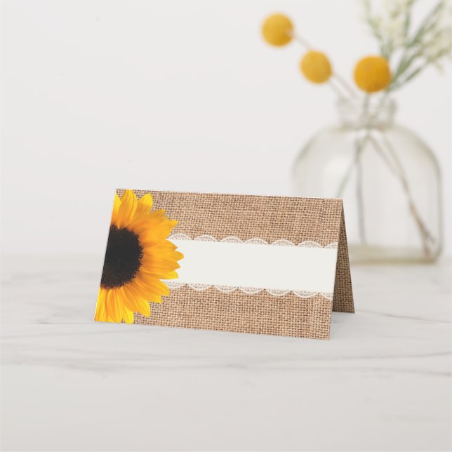 Carte De Placement Mariage de tournesol de Burlap Rustique (Devant)