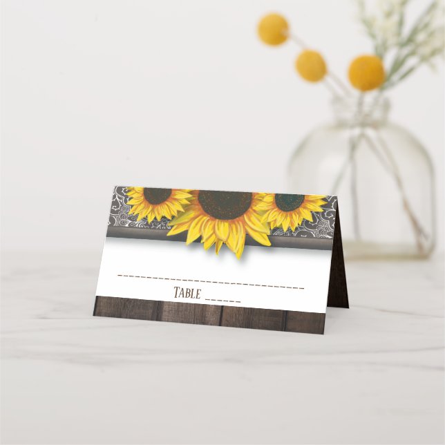 Carte De Placement Mariage de Tournesols Rustiques (Devant)