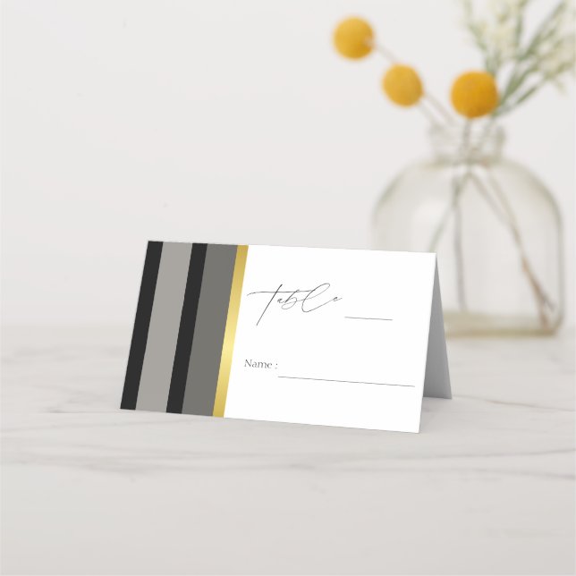 Carte De Placement Mariage de typographie Elegant Black Grey Gold Str (Devant)