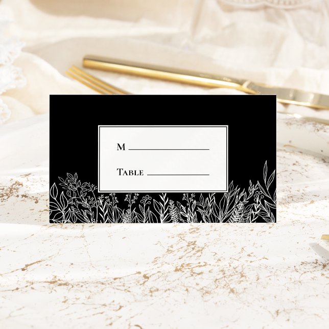 Carte De Placement Mariage de verdure noir et blanc plié (Créateur téléchargé)