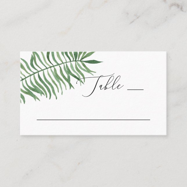 Carte De Placement Mariage de verdure tropicale aquarelle. Feuilles P (Devant)