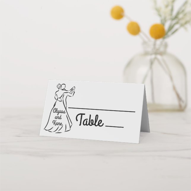 Carte De Placement Mariage des danseurs de salle de bal noir et blanc (Devant)