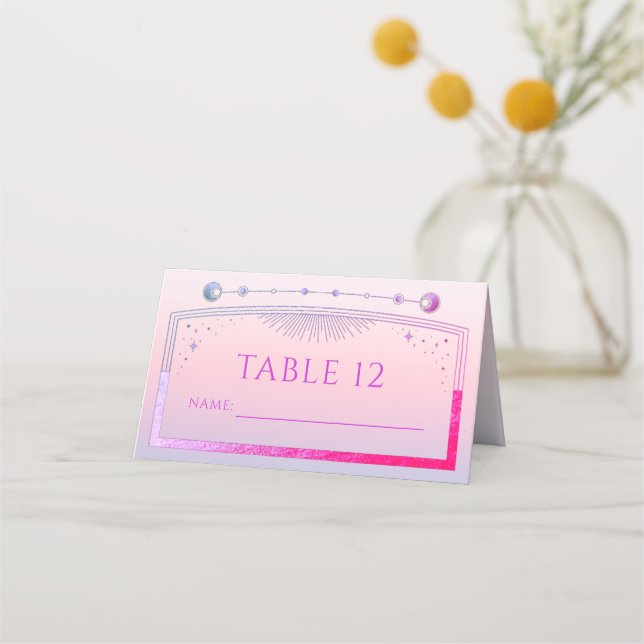 Carte De Placement Mariage des étoiles de soleil rose de coucher de s (Devant)