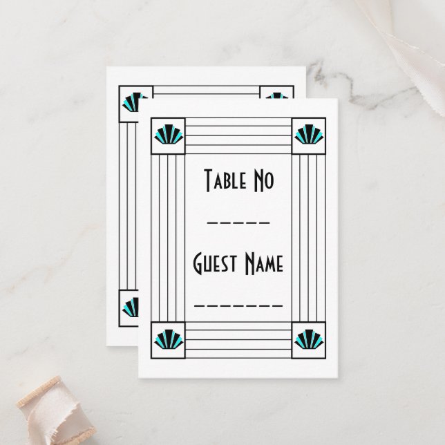 Carte De Placement Mariage design Art déco bleu (Devant/Arrière en situation)