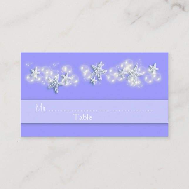 Carte De Placement Mariage d'étoiles de plage blanc violet (Devant)