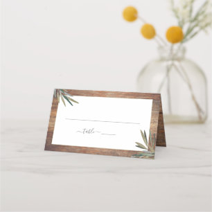 Carte De Placement Mariage d'herbe d'aquarelle botanique en bois rust