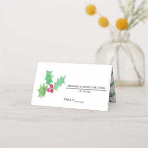 Carte De Placement Mariage d'hiver à la baie de houx aquarelle main