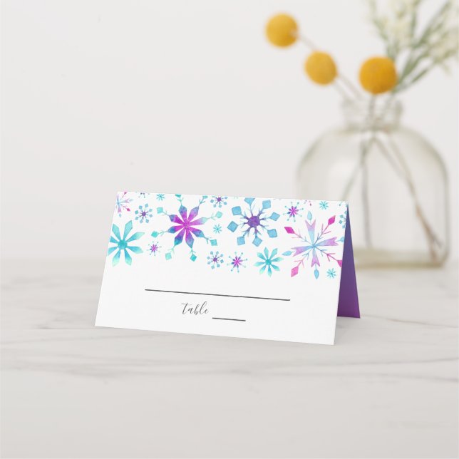 Carte De Placement Mariage d'hiver aux flocons de neige aquarelle (Devant)