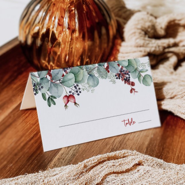 Carte De Placement Mariage d'hiver Carte de place pliée Eucalyptus Pi (Créateur téléchargé)