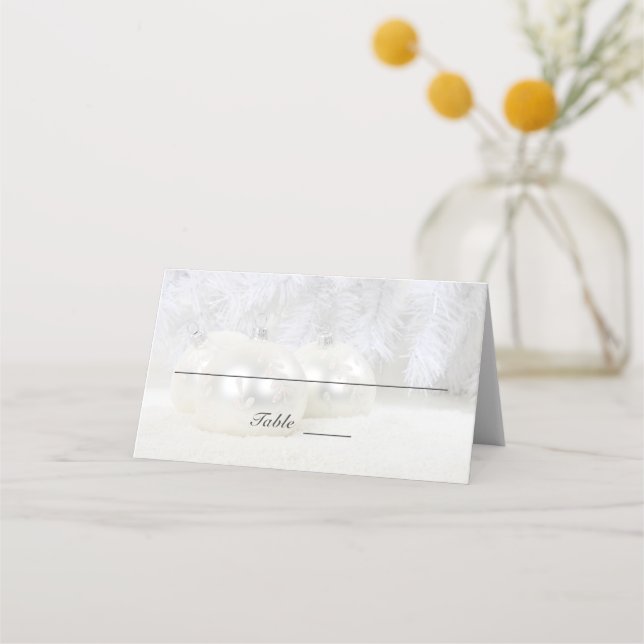 Carte De Placement Mariage d'hiver de Noël blanc | Plié personnalisé (Devant)