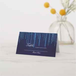 Carte De Placement Mariage d'Hiver Élégant Bleu Étincelant Guirlandes