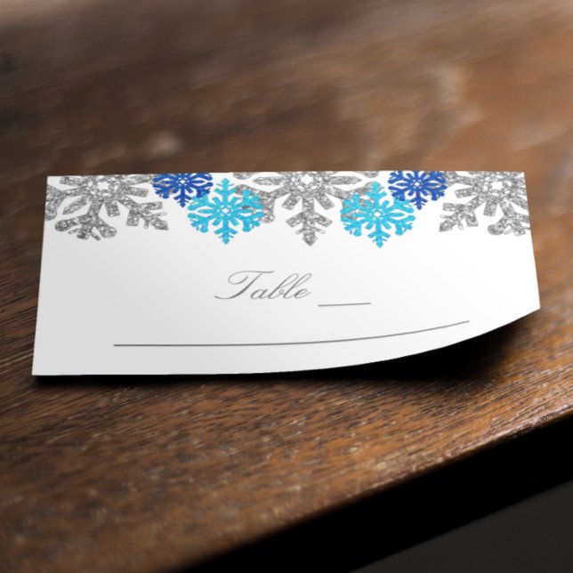 Carte De Placement Mariage d'hiver flocons de neige bleu argenté (Créateur téléchargé)
