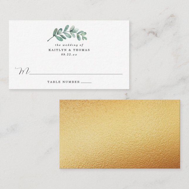 Carte De Placement Mariage d'huile d'or géométrique Eucalyptus (Devant / Derrière)