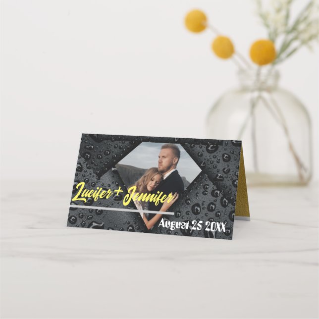 Carte De Placement Mariage Diamant doré moderne photo personnalisée p (Devant)