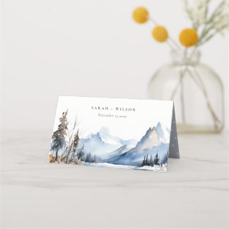 Carte De Placement Mariage du paysage de neige hivernale du lac Mount