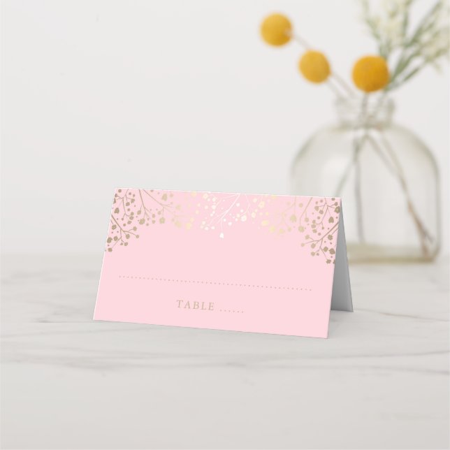 Carte De Placement Mariage du souffle rose et or du bébé (Devant)