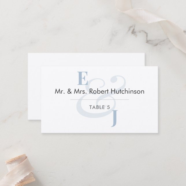 Carte De Placement Mariage Dusty Blue Ampersand | Sièges à table plat (Devant/Arrière en situation)