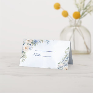 Carte De Placement Mariage Dusty Blue Watercolor Fleurs d'ivoire Feui