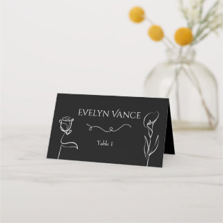 Carte De Placement Mariage Élégance Florale à Main Levée Noir et Hume