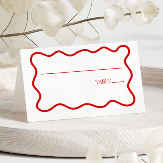 Carte De Placement Mariage Élégant à Bordure Ondulée Rouge et Blanc (Créateur téléchargé)