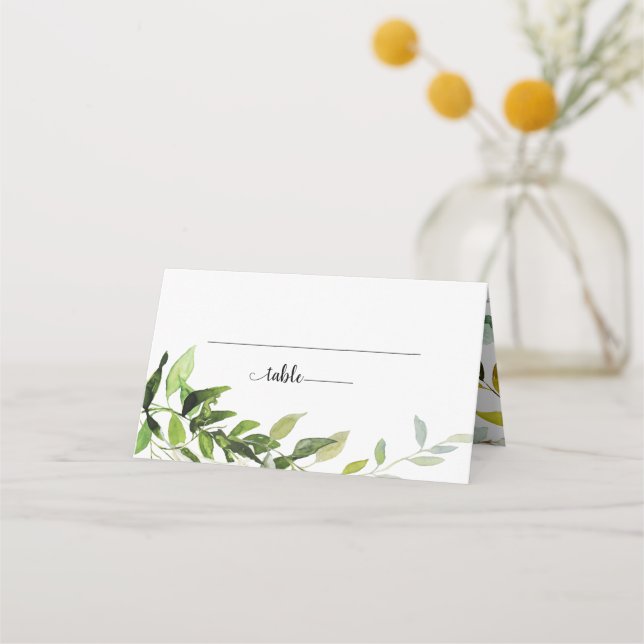 Carte De Placement Mariage Élégant à l'Aquarelle avec de la Botanique (Devant)