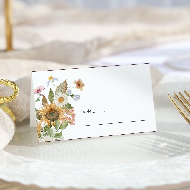Carte De Placement Mariage Élégant au Tournesol (Elegant Sunflower Wildflower Wedding Table Place Card by Painted Paperie
)