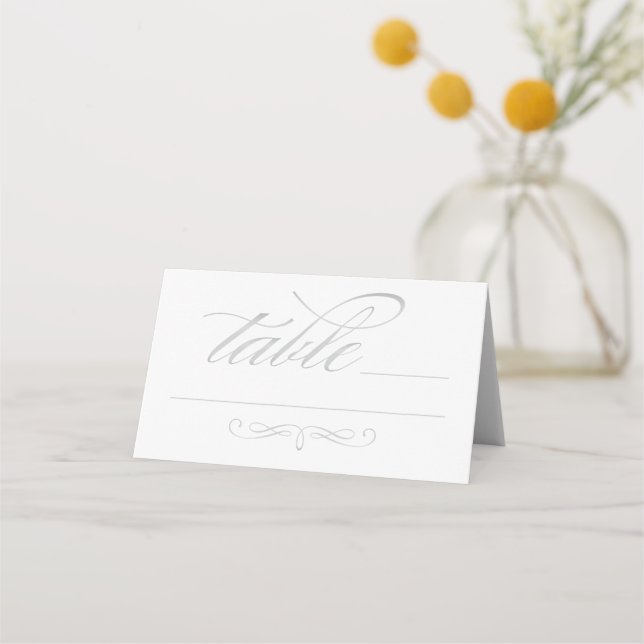 Carte De Placement Mariage élégant avec calligraphie argentée (Devant)