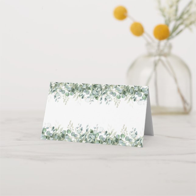 Carte De Placement Mariage Élégant avec Feuillage d'Eucalyptus (Devant)