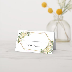 Carte De Placement Mariage Elegant Blanc Chic Rose Floral Gold Frame