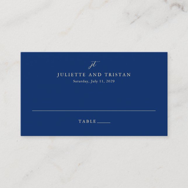 Carte De Placement Mariage Élégant Bleu Marine et Crème Classique (Devant)