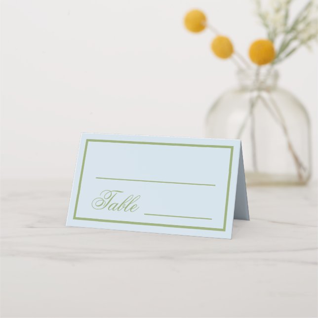 Carte De Placement Mariage Élégant Bleu Vert  (Devant)