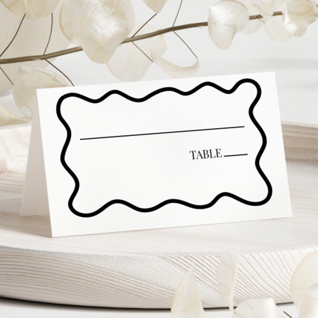 Carte De Placement Mariage Élégant Bordure Ondulée Noir Blanc (Créateur téléchargé)
