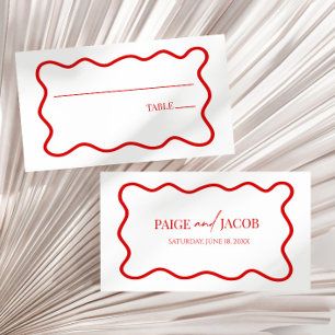 Carte De Placement Mariage Élégant Bordure Ondulée Rouge Blanc