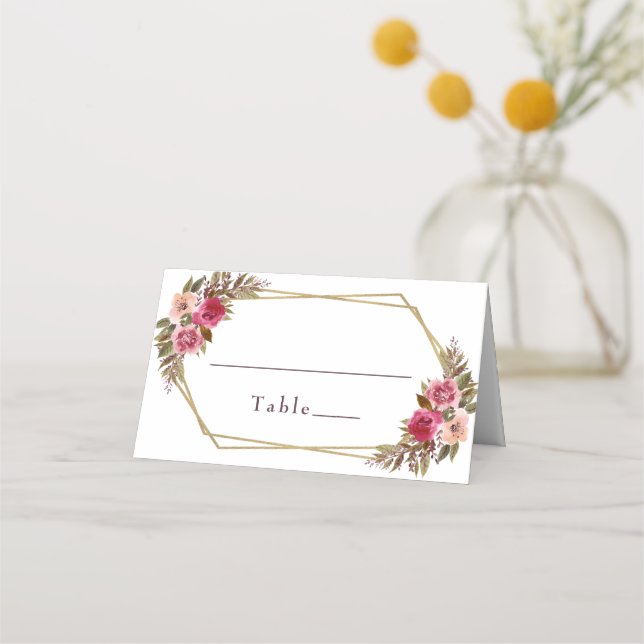 Carte De Placement Mariage Elegant Chic Floral Gold Frame Blanc (Devant)