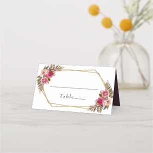 Carte De Placement Mariage Elegant Chic Floral Gold Frame Blanc