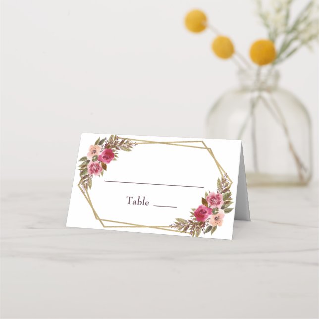 Carte De Placement Mariage Elegant Chic Floral Gold Frame Blanc (Devant)