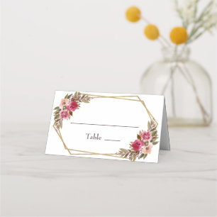 Carte De Placement Mariage Elegant Chic Floral Gold Frame Blanc