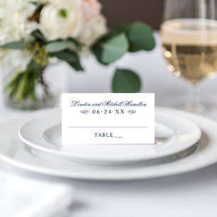 Carte De Placement Mariage Élégant Classique Monogramme Bleu Marine