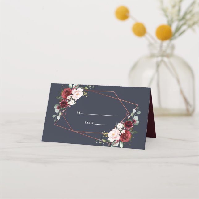 Carte De Placement Mariage élégant en cuivre géométrique bordeaux ble (Devant)