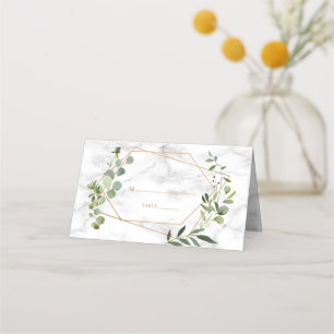 Carte De Placement Mariage élégant en marbre Eucalyptus géométrique e
